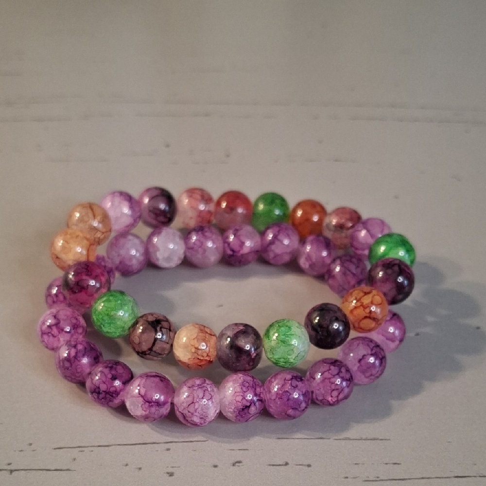 Colorful Purple Beaded Bracelet Set